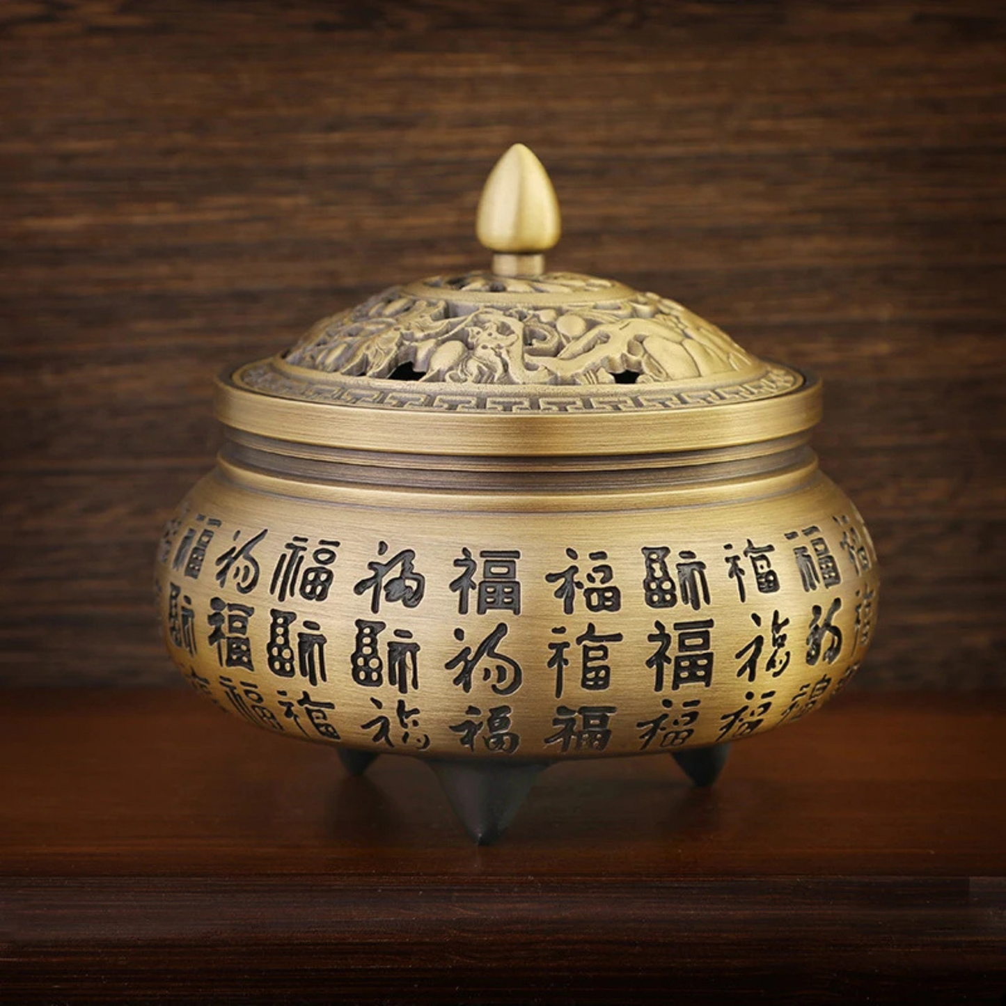 Brûleur Cupraya en cuivre massif avec trois pieds, design antique oriental