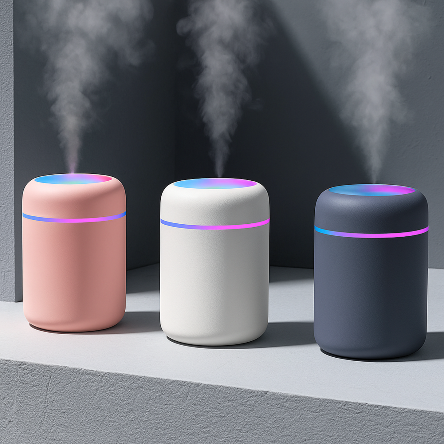 Diffuseur Lunara 3 coloris alignés : rose, blanc, noir