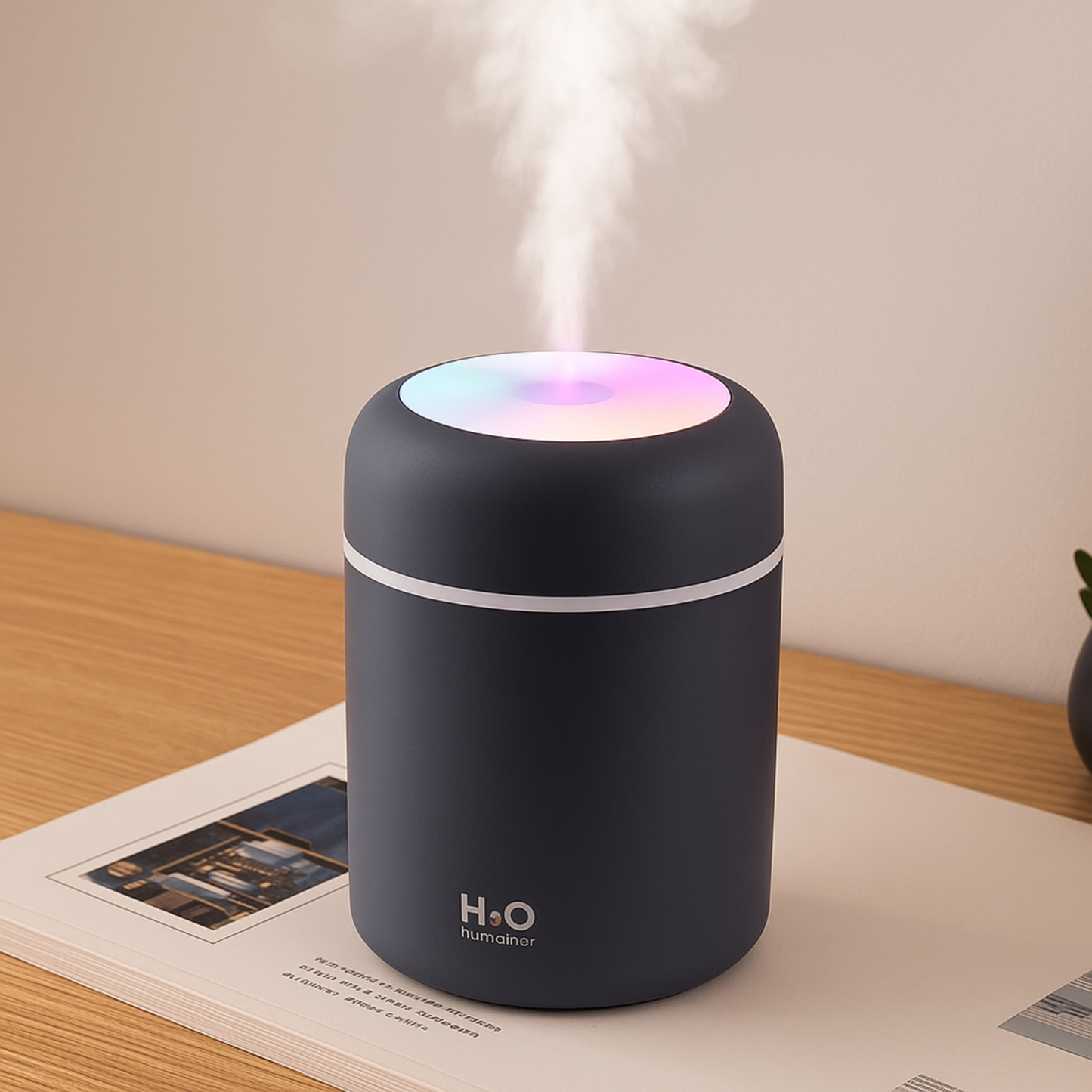 Diffuseur Lunara avec lumière LED activée sur bureau