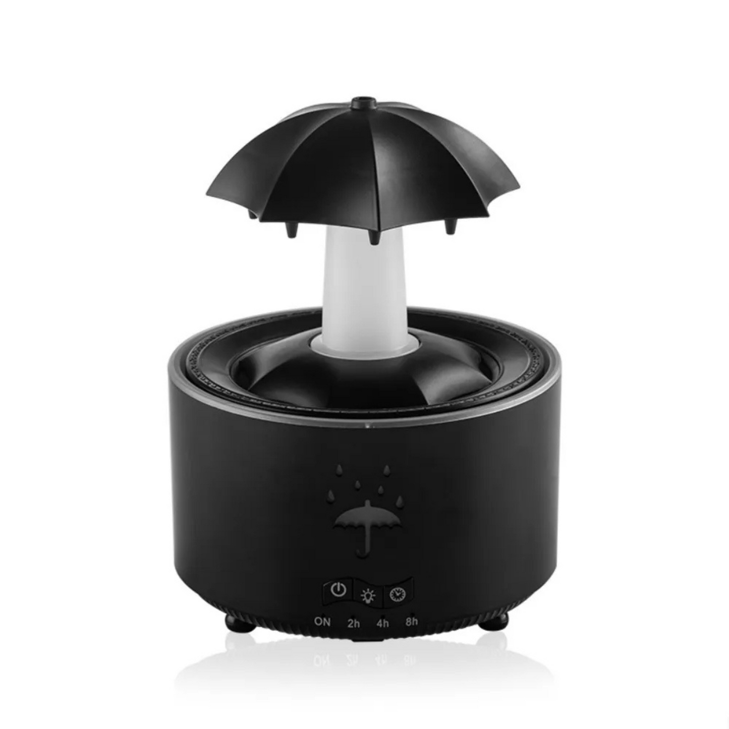 Diffuseur d huiles essentielles Oraya Noir avec brume visible sur fond blanc