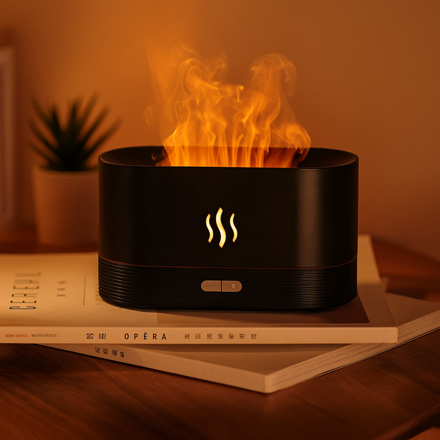 Diffuseur Volcanya en ambiance nocturne dans une chambre zen