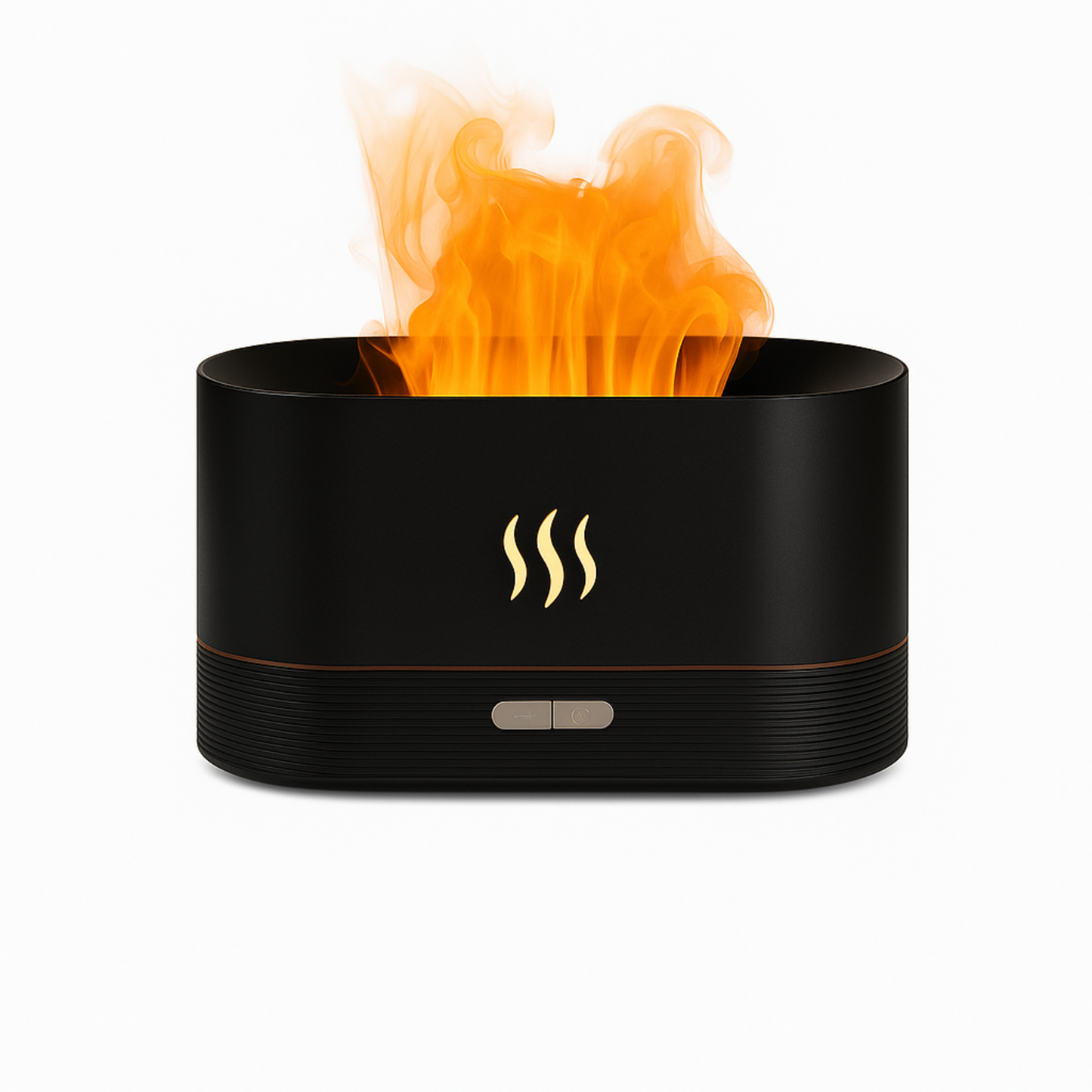 Diffuseur Volcanya noir – design flamme moderne sur fond blanc