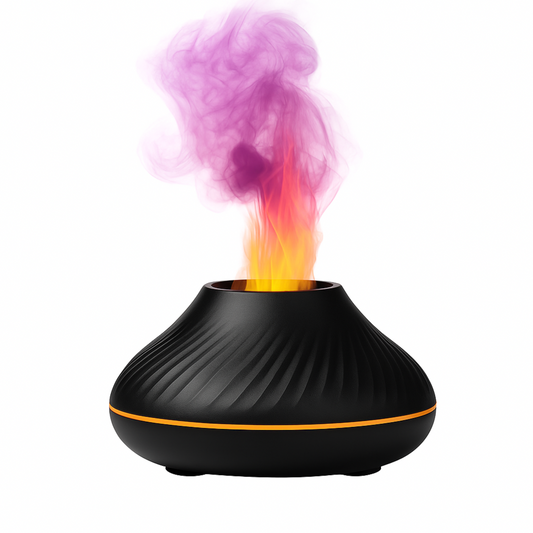 Diffuseur Voliha noir 130 ml avec effet flamme LED – vue sur fond blanc