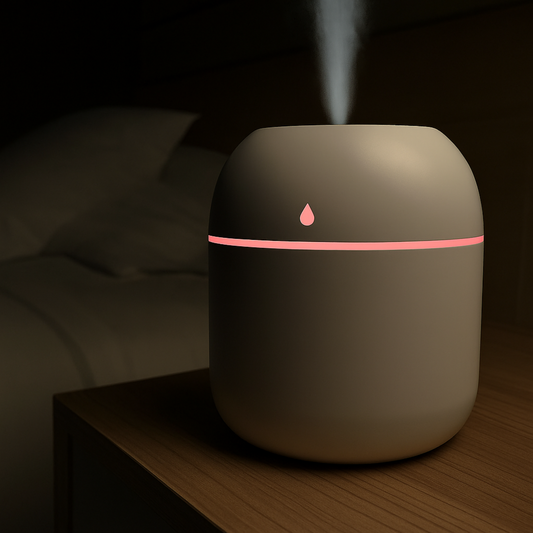 Diffuseur Capsulea blanc en fonctionnement sur un bureau cosy