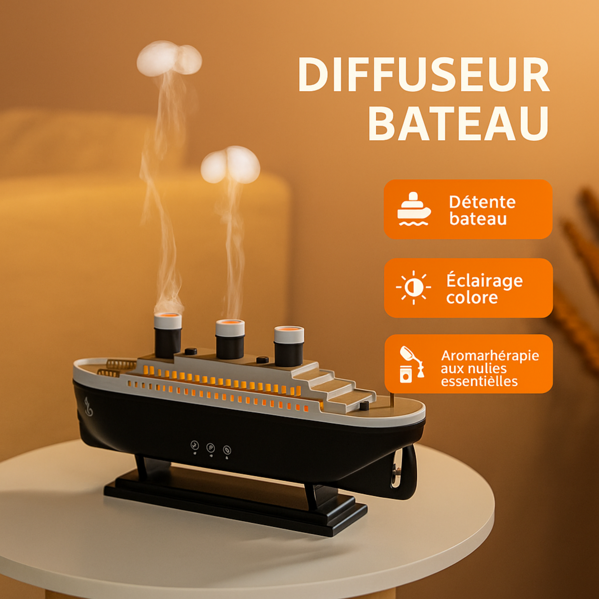 Diffuseur Brisella en situation sur table avec lumière LED