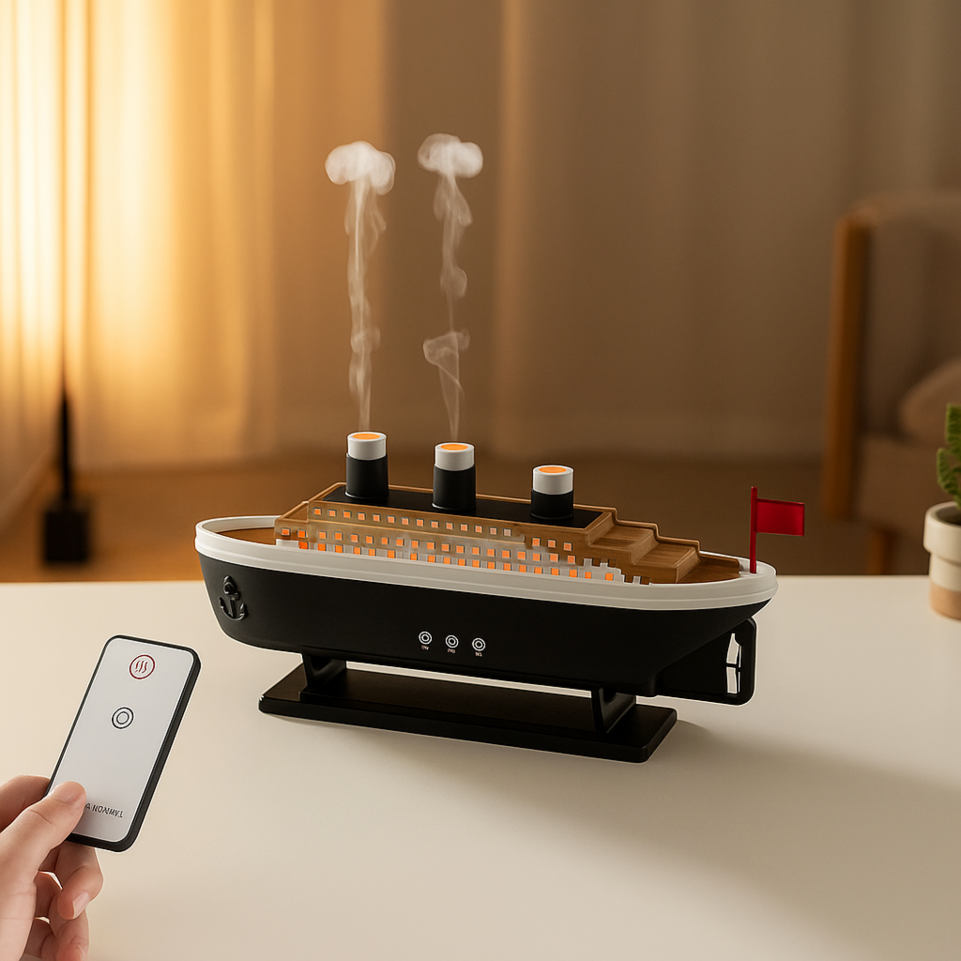 Diffuseur Brisella avec brume LED et télécommande au design bateau
