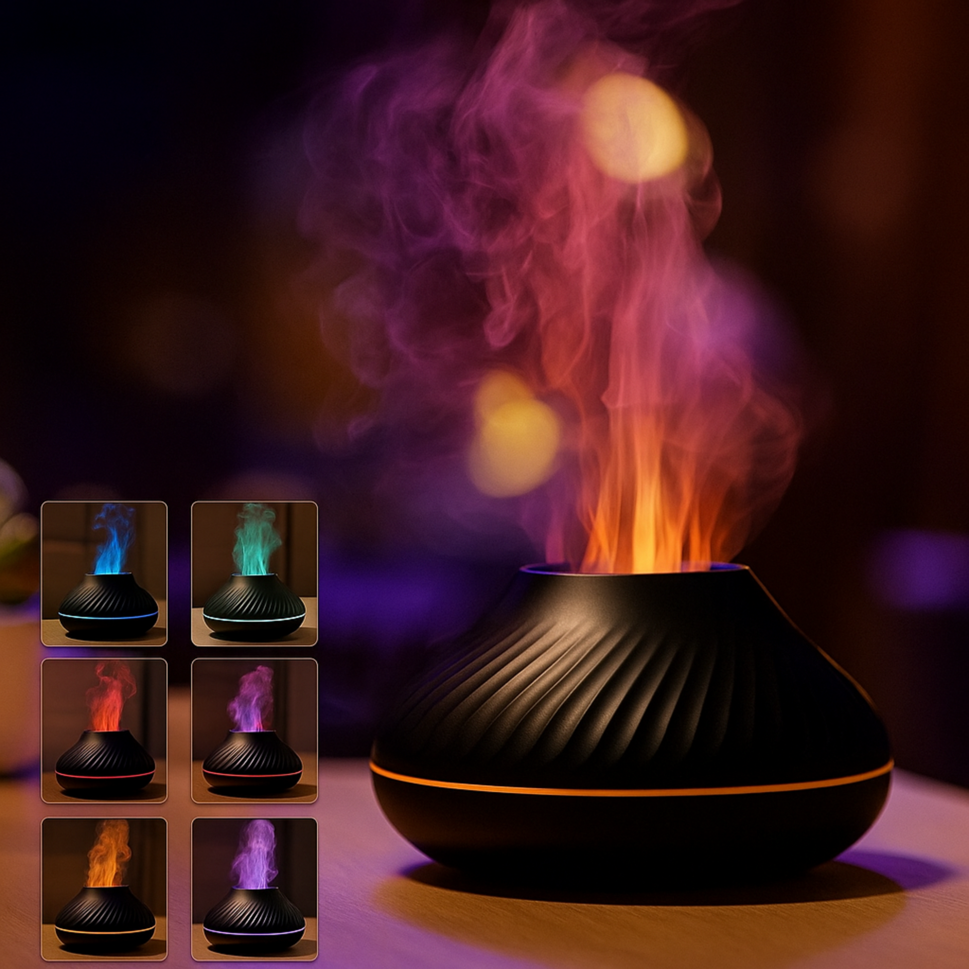 Effet LED multicolore du diffuseur Voliha noir avec brume aromatique