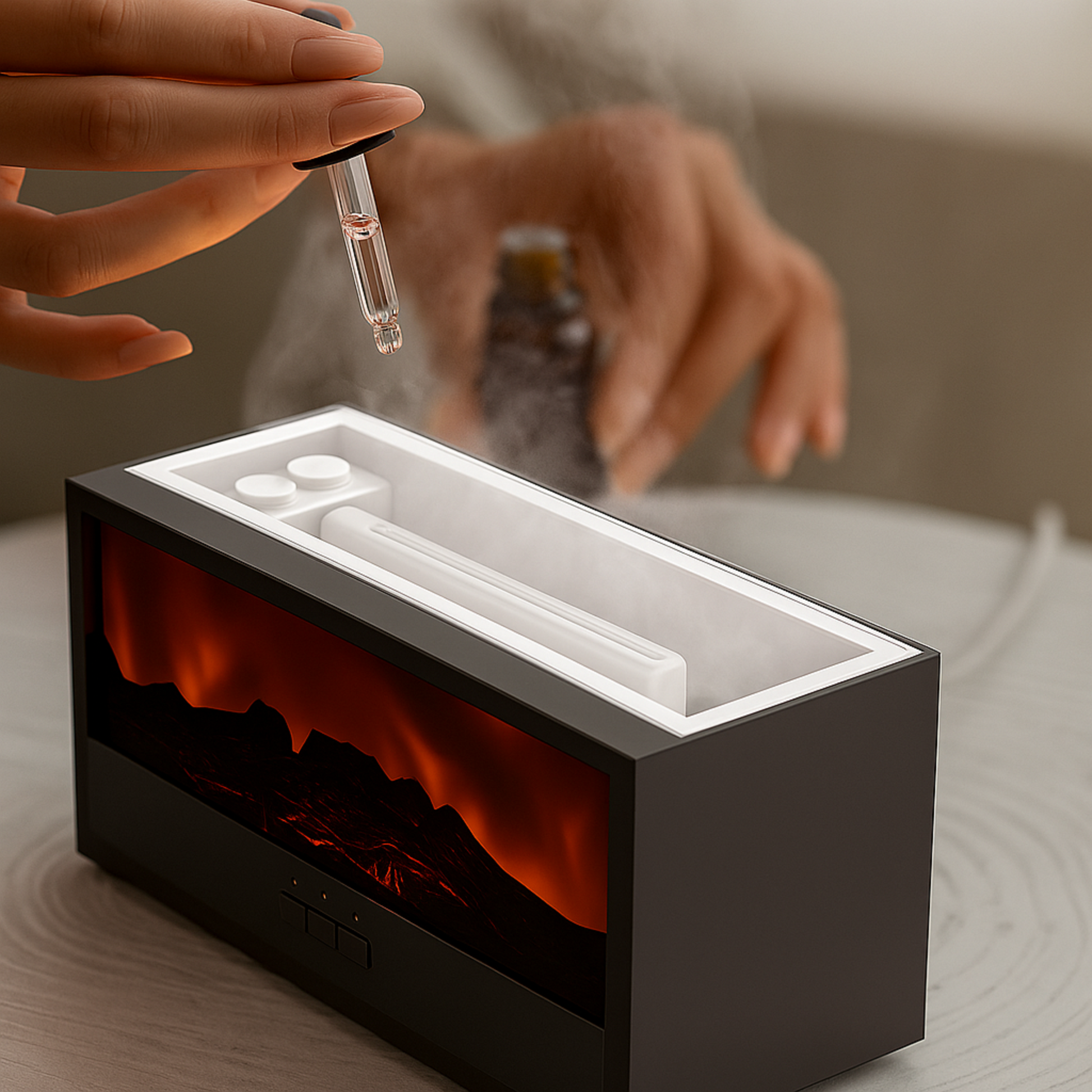 Diffuseur Flamora avec flacon d’huile essentielle – préparation à la diffusion