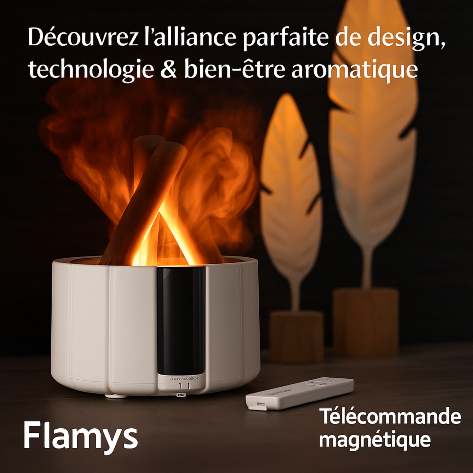 Diffuseur Flamys noir avec lumière flamme réaliste