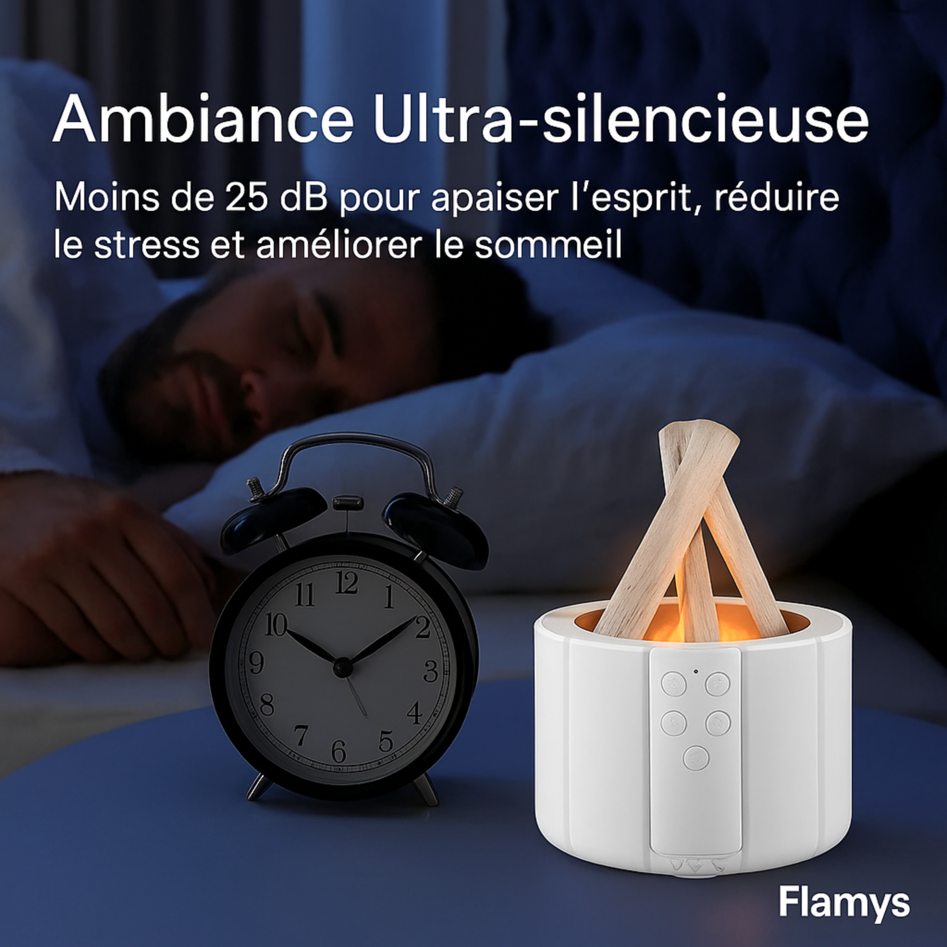 Diffuseur Flamys blanc avec effet flamme en ambiance tamisée