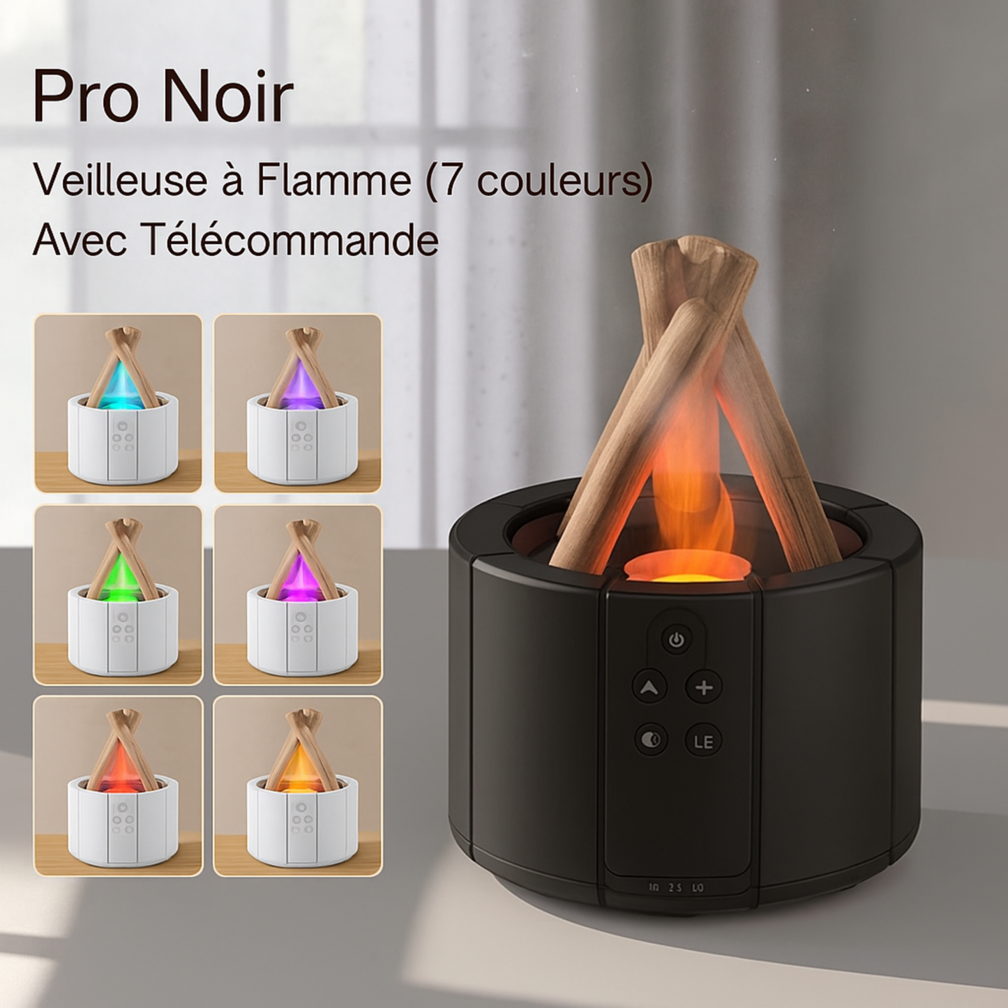 Diffuseur Flamys noir avec 7 lumières LED changeantes