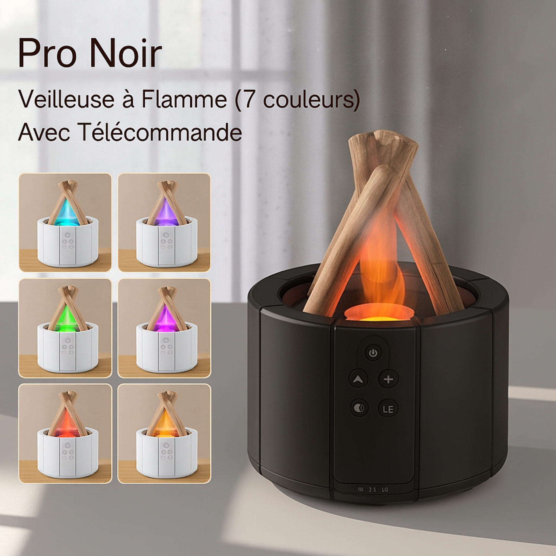 Diffuseur Flamys noir avec 7 lumières LED changeantes