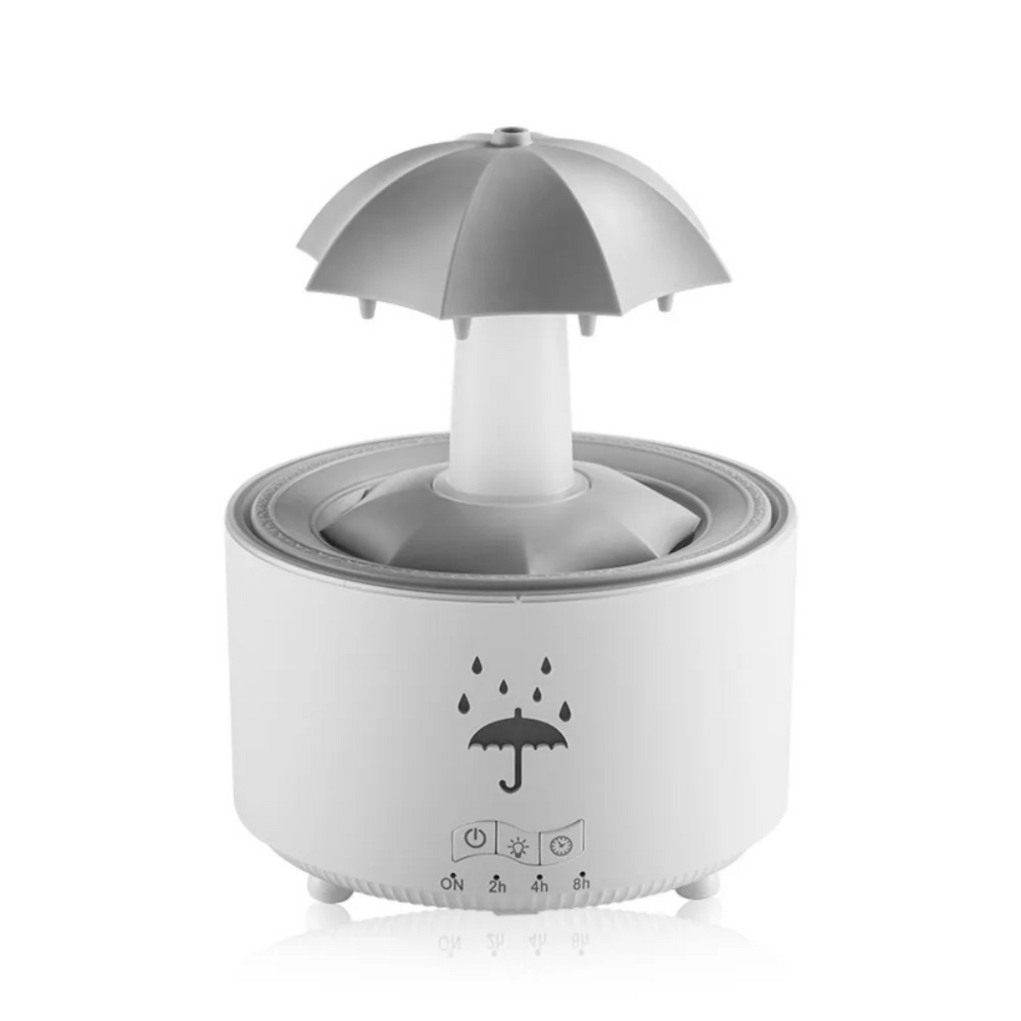 Diffuseur d huiles essentielles Oraya Blanc avec brume visible sur fond blanc