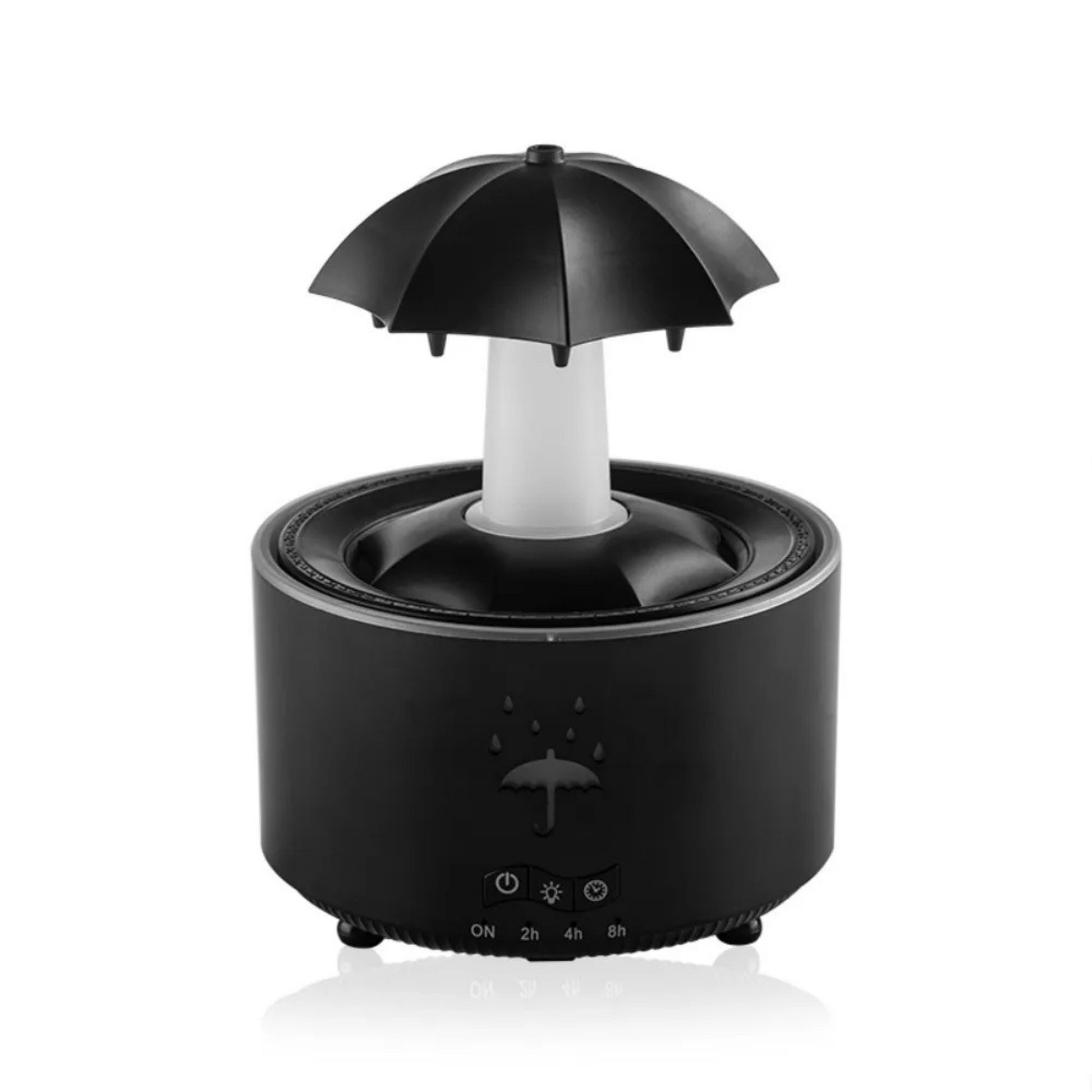Diffuseur d huiles essentielles Oraya Noir avec brume visible sur fond blanc