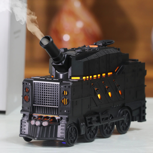 Diffuseur TankyGlow en fonctionnement avec LED orange et vapeur visible