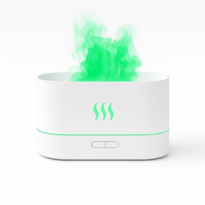 Diffuseur Volcanya blanc – diffuseur LED flamme compact sur fond blanc