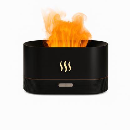 Diffuseur Volcanya noir – design flamme moderne sur fond blanc