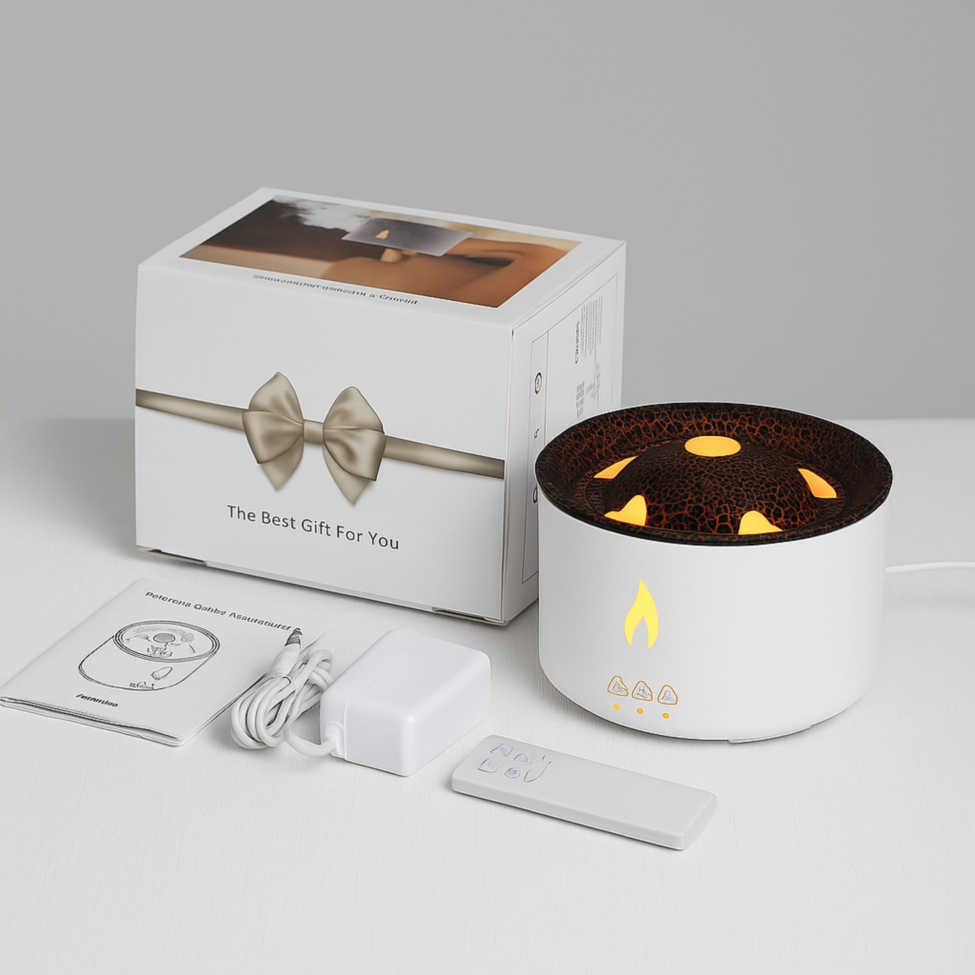 Diffuseur Vulcarys Blanc avec tous ses accessoires : câble, télécommande et manuel