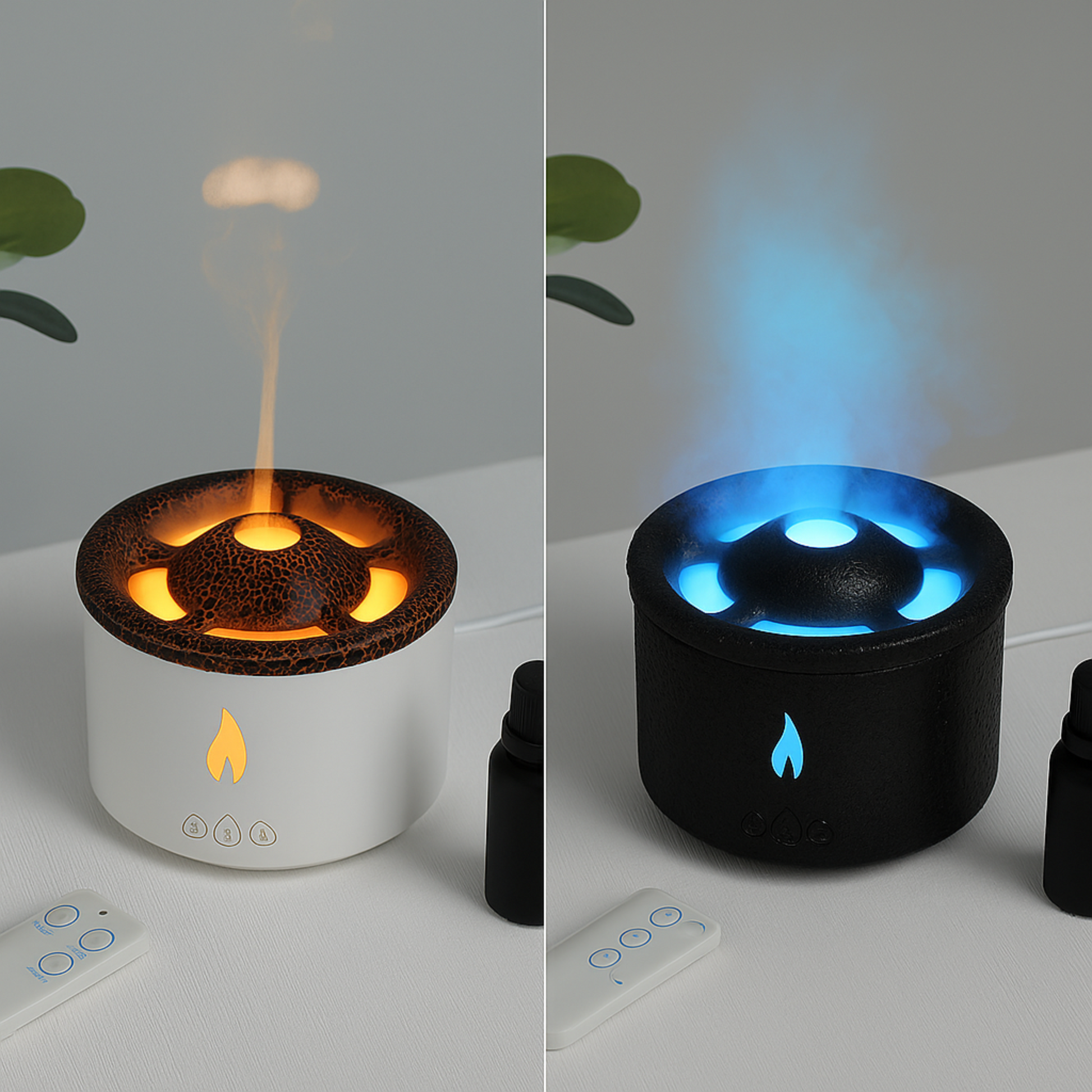 Effet flamme LED en rouge et noir du Vulcarys dans une ambiance cocooning et tamisée